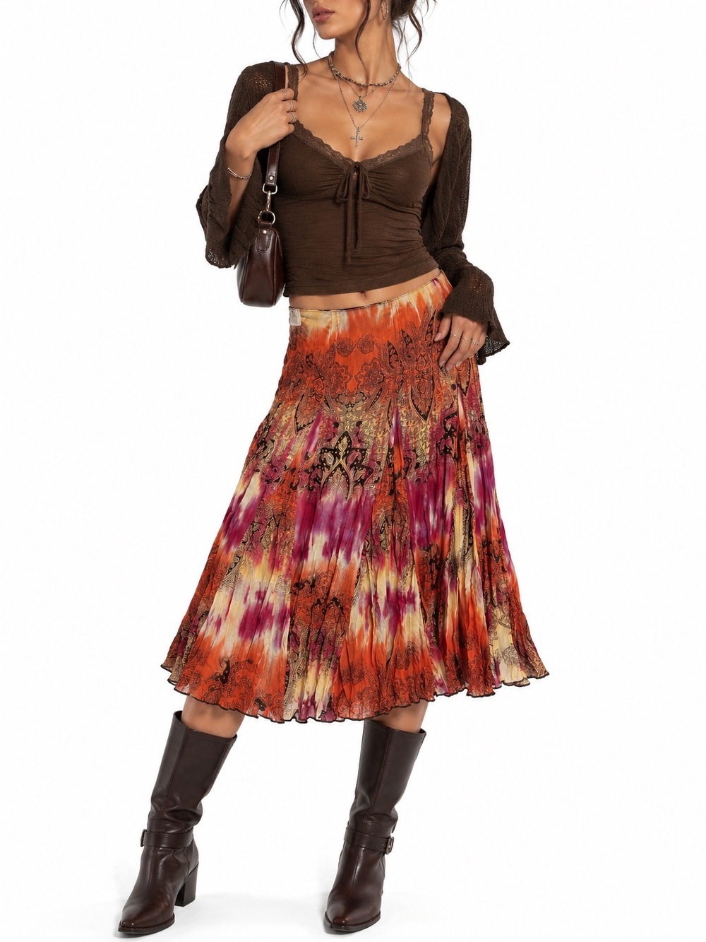 TRACY EVANS Y2K PAISLEY MIDI SKIRT BOHO WHIMSIGOTH TIE DYE PLEATED SIZE 3